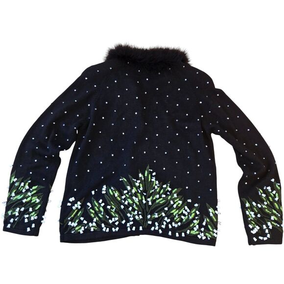 Vintage Berek Womens Sz S Sweater feather Collar Lily of the Valley Bell Flowers - Picture 7 of 12